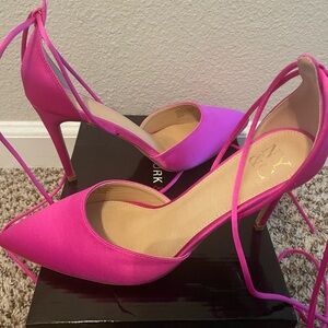 Hot Pink Satin Lace Up Pointy Heels